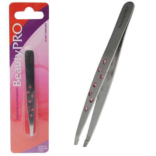 BeautyPRO Dazzle Me Pink Crystal Slant Tweezer