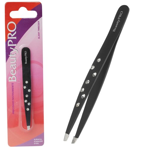 BeautyPRO Dazzle Me White Crystal Slant Tweezer In Black