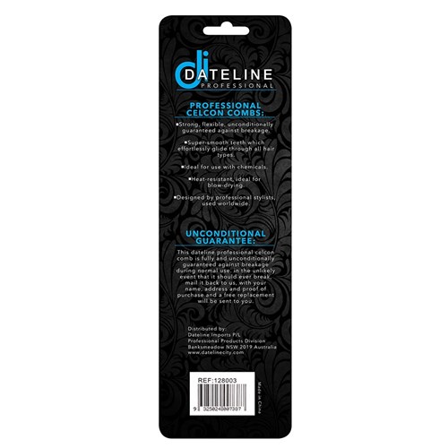 Dateline Professional Blue Celcon 401 Tapered Styling Comb - 17.5cm