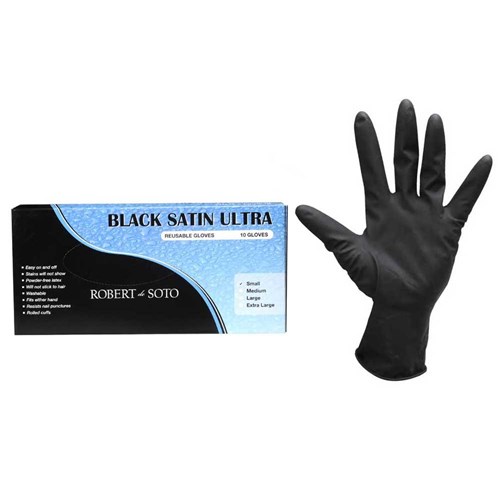 Robert de Soto Black Satin Reusable Gloves Small 10pk