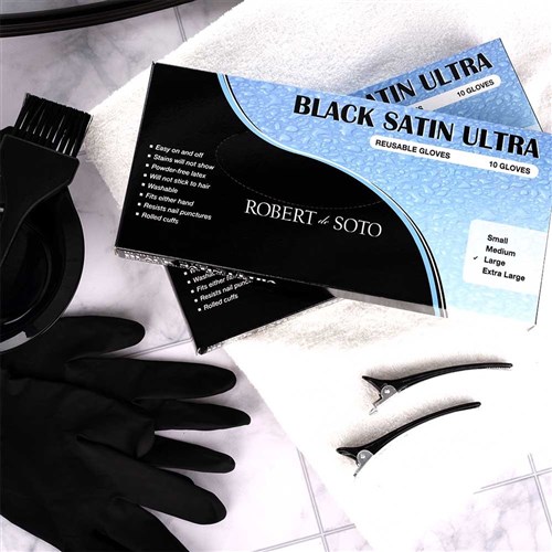 Robert de Soto Black Satin Reusable Gloves Small 10pk