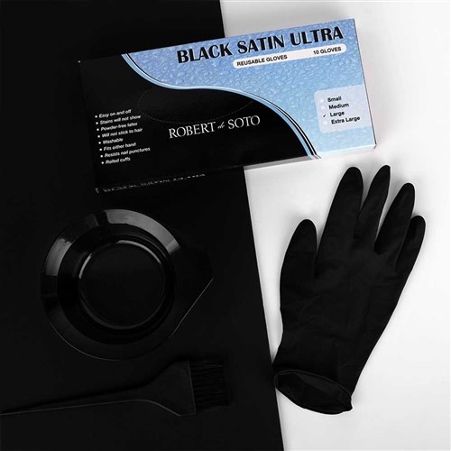 Robert de Soto Black Satin Reusable Gloves Small 10pk