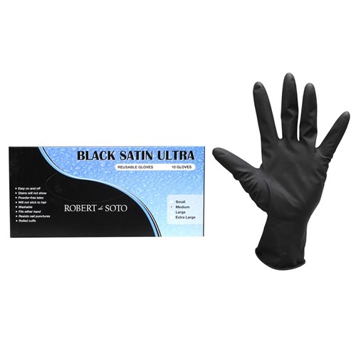 Robert de Soto Black Satin Reusable  Gloves Medium 10pk