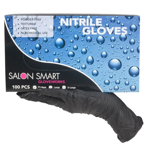 Salon Smart Gloveworks Black Nitrile Gloves, Medium 100pk